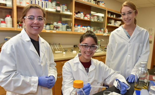 Schweitzer Scholar Raquel Murillo flanked by lab partners at WSU Pullman