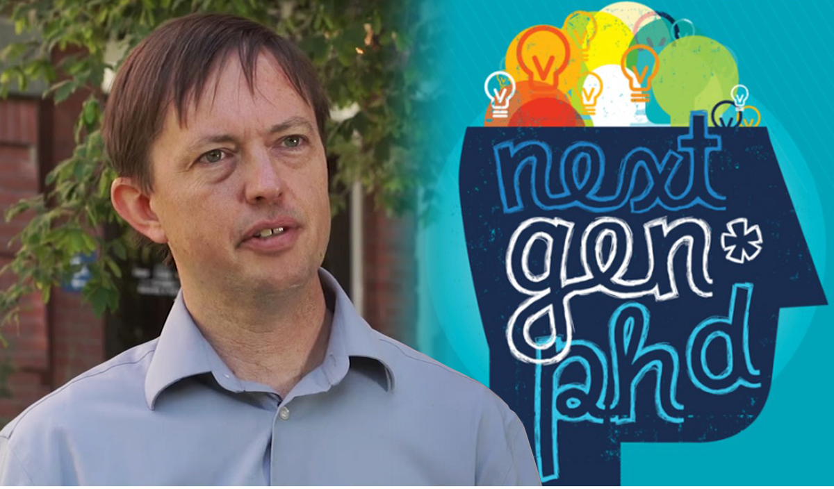 Close-up of Todd Butler and an illustration that reads next gen phd.